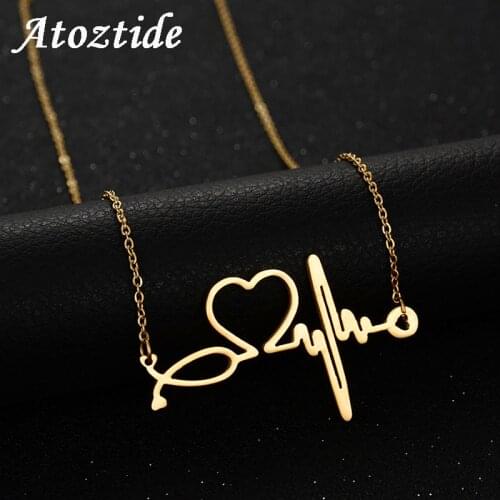 Atoztide 16 Styles 1pc Stainless Steel Heart Stethoscope Necklace Rose Gold/Gold Doctor Nurse Medical Love Necklace gift