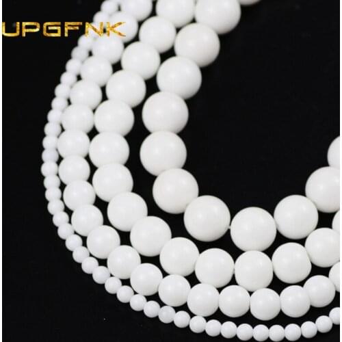 UPGFNK Natural White Porcelain Stone Round Loose Spacer Beads For Jewelry making DIY Bracelet Necklace Strand 15'' 4 6 8 10 12mm