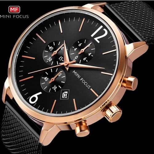 MINI FOCUS New Fashion Quartz Mens Watches Top Brand Luxury Chronograph Auto Date Multifunction Mesh Strap Wristwatch Man