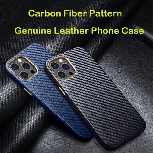Carbon Fiber Pattern Phone Case For iPhone 12 Pro Max Case Genuine Leather Cover For iPhone SE 2020 7 8 Plus X Xr Xs 11 Pro Max