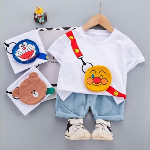 Baby summer new childrens short-sleeved suit cotton cartoon boy and girl T-shirt summer two-piece childrens clothing