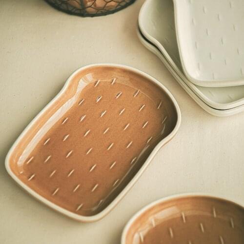 Ceramic Toast Shape Breakfast Plate Dessert Nordic Food Cake Salad Support Storage Bakeware Home Cafe Kitchen Table Decor