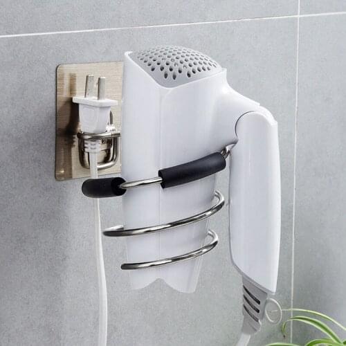 Adhesive Wall Mounted Metal Hair Dryer Holder Spiral Hairdryer Hanging Rack Blower Organizer Shelf For Bathroom Barber