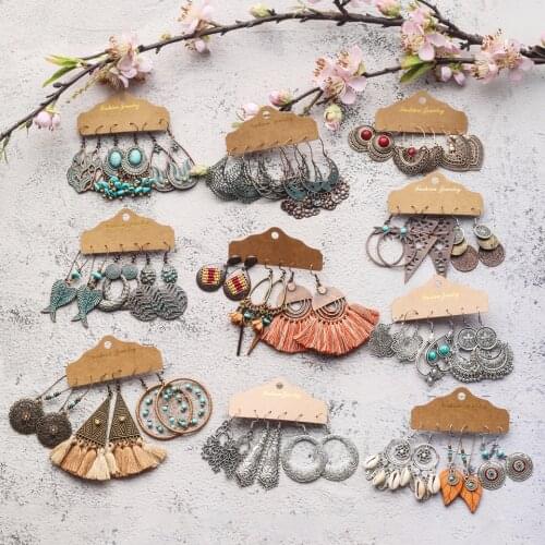 Bundles of Vintage Ethnic Boho Earrings for Women Female 2020 Trendy Drop Earrings Sets Eardrop Dangler Jewelry Accessories
