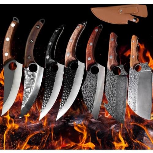 Forged Boning Stainless Steel Knife Fishing Knife Handmade Kitchen Meat Cleaver Outdoor Cooking Cutter Butcher Knife Sheath