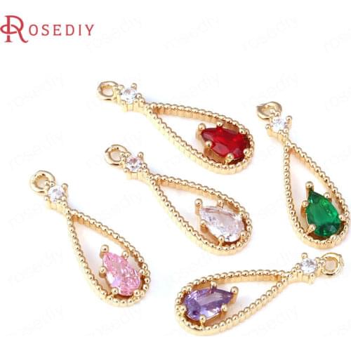 10PCS 6x18MM 24K Champagne Gold Color Brass and Zircon Drop Shape Charms Pendants Jewelry Making Supplies Findings Accessories