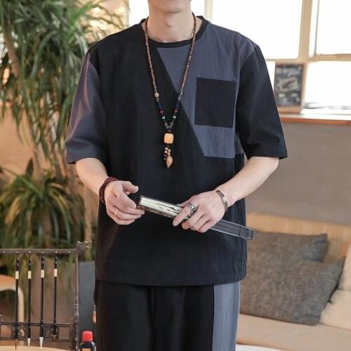 Summer 2021 Patchwork Tops Traditional Chinese Clothing For Men Vintage Shirts Cotton Linen Tang Suit Kung Fu Clothes 30610