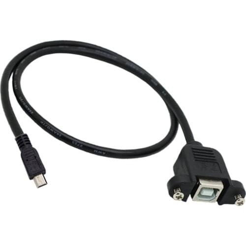 Mini USB to USB 2.0 Type B Female Cable Extension Cable with Panel Mount Screw Hole Lock Connector Adapter 0.3M 0.5M