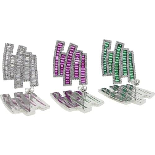 Bezel set baguette cz iced out bling big stud earring white green red cubic zirconia european women luxury jewelry