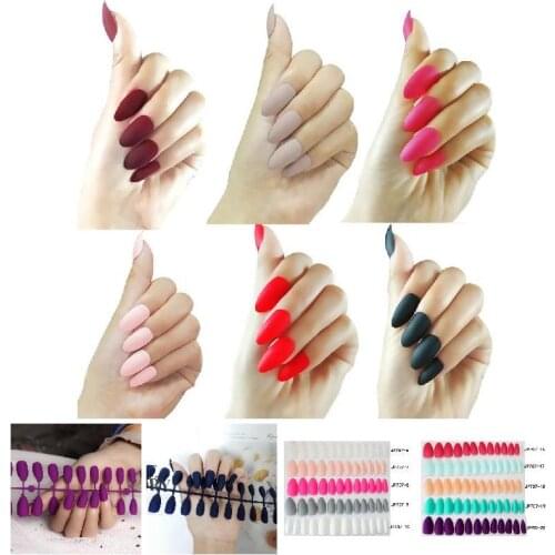 24pcs Fake Nails European Style Pure Color Matte Design Removable Full Cover Decoration DIY Manicure Nail Art Tools With Glue