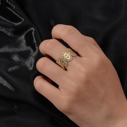 Acheerup 2021 New Simple Stainless Steel Open Ring For Women Girl Trendy14k Gold Hollow Flower Oval Rings Birthday Jewelry Gifts