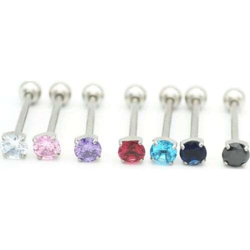 2019 Spring Newest Zircon Tongue Ring Straight Bar Hip Hop Nipple Belly Bar Crystal CZ Gem Surgical Steel 14G