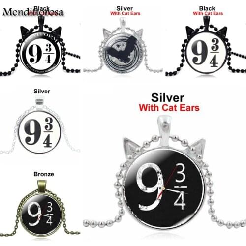 Mendittorosa Platform 9 34 Hogwart Express Bronze Color Jewelry With Glass Cabochon Choker Long Pendant Necklace For Women
