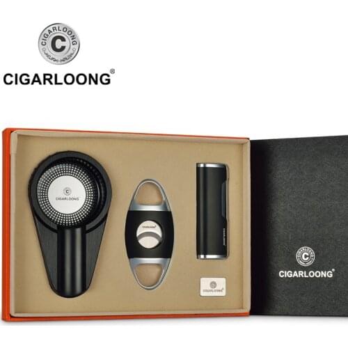 Cigar Ashtray 3 Piece Sets Portable Windproof Lighter with Cigar Cutter and Ashtray gift boxed CT-6001