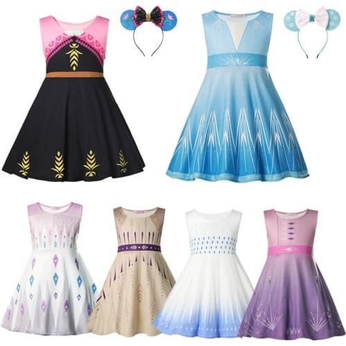 For 1-8 Years Little Girl Elsa Anna Dress Summer Clothes Kids Printed Gowns Princess Snow Queen 2 Girl Princess Costume