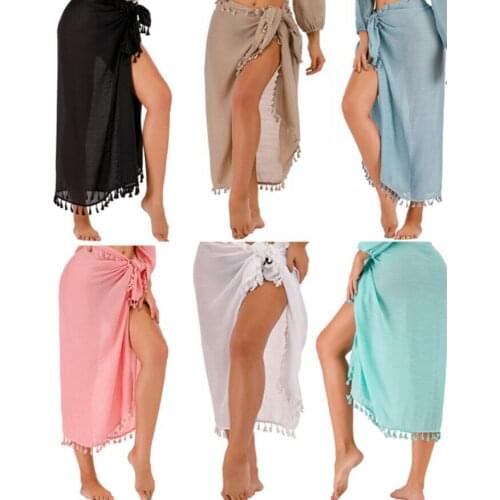 Bikini Beach tassel cottonSkirt Tunics for Beach Long Print Bikini Cover up Robe de Plage Sarong Beach Swimsuit cover-ups