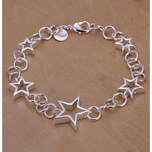 Christmas gift New silver plated Fashion Jewelry Five hollow Star bracelets&bangle,Wholesale jewelry SMTH178