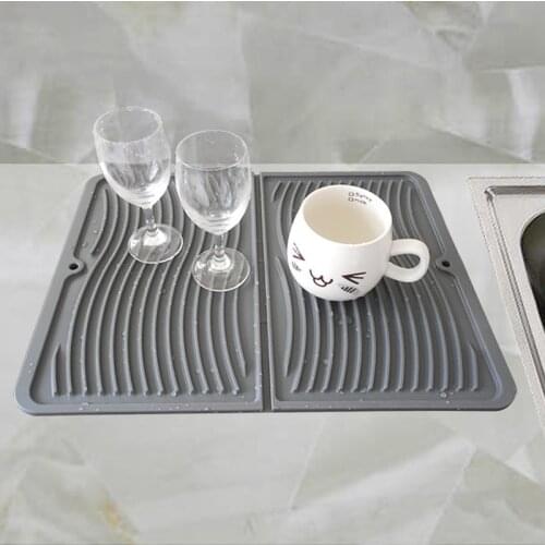 Foldable Silicone Drying Mats Gray Table Placemat Dish Drain Pads Durable Pot Holder Foods Grade Fruits Cups Kitchen Accessories