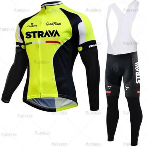 STRAVA Cycling Jersey Set 2021 Autumn Profession Long Sleeve Breathable Bicycle Team Race Uniform MTB Downhill Sportswear Suit