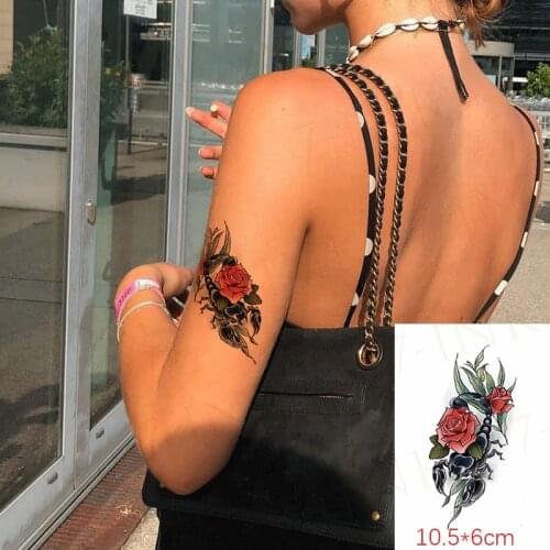Waterproof Temporary Tattoo Sticker Scorpion Red Rose Flower Leaf Body Art Makeup Fake Tatto Flash Tatoo For Men Women