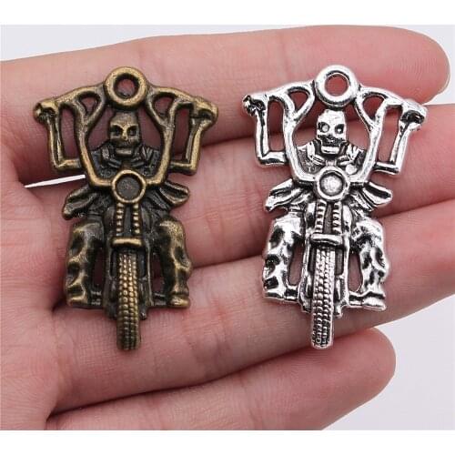 WYSIWYG 2pcs 44x28mm Antique Silver Color Antique Bronze Motorcycle Skull Charm Skull Charm Pendants Skull Motorcycle Pendants