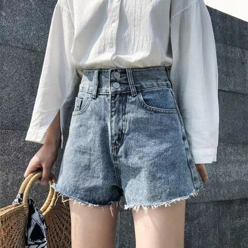 Woman Jeans Pants Womens Double-Button Denim Shorts Summer High Waist Loose A- Line Pantalones Vaqueros Mujer