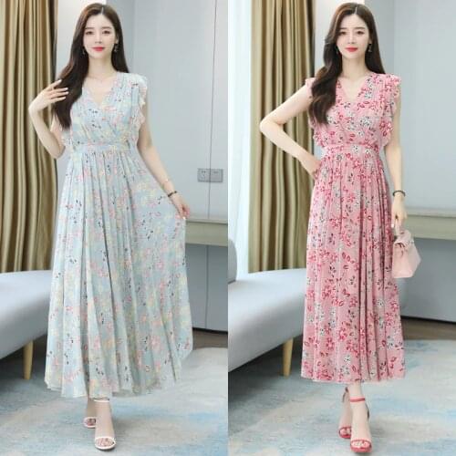 Women Long Floral Chiffon Dress Summer 2021 Runway Elegant Vintage Boho Korean Retro Fairy Casual Vacation Party Night Vestidos