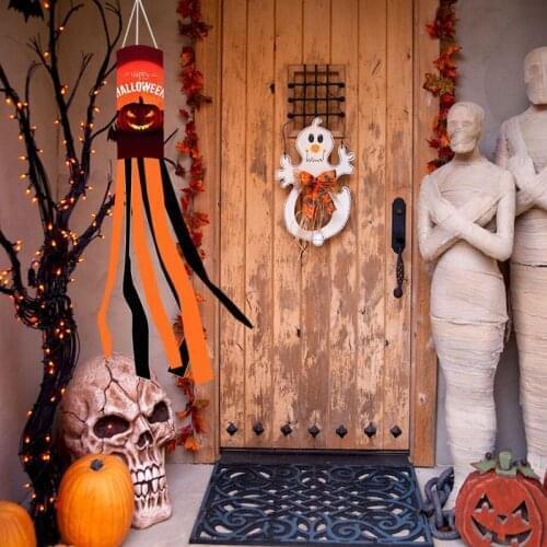 100Pcs 110cm Halloween Themed Pumpkin Ghost Windsock Flag Hanging Decoration for Front Yard Patio Lawn Garden Party Decor