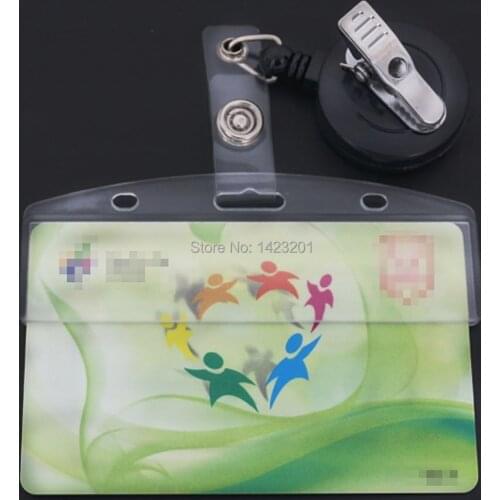 2 Pcs/ Lot Half Card Frosted Rigid Plastic Badge Holder + Alligator Clip Reels Server Waiter easy to POS Access Swipe Card