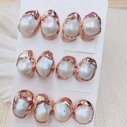 2019 New Design Irregular Pearl Stud Earrings, Nature Freshwater Pearl personality Stud Earring 24 carat gold Earring,6 Pairs