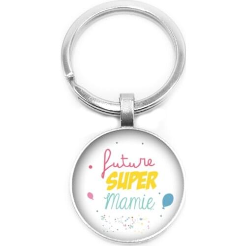 2019 New Super Mamie Super Papy Key Ring Key Ring 25mm Glass Cabochon Key Ring Elder Gift Jewellery