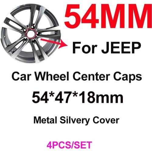 4pcs 54mm Metal Silvery Cover + Letter Car Wheel Rim Center Cap Auto Accessory Hubcap for Cherokee Liberty Rubicon Wrangler