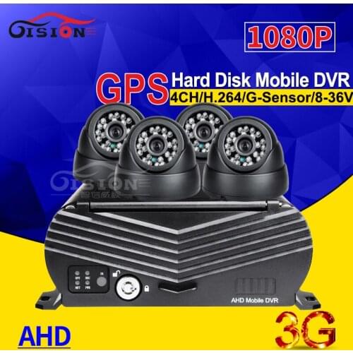 4Pcs HD Plastic Indoor Camera For Bus Taxi 3G GPS Tracker 4CH Vehicle Mobile Dvr Real Time Online View Car Recorder Kits