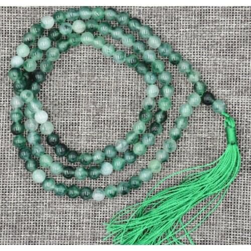 6mm stone Buddhist white green Emerald 108 Prayer Beads Mala Bracelet Necklace A jade Jewelry crystal
