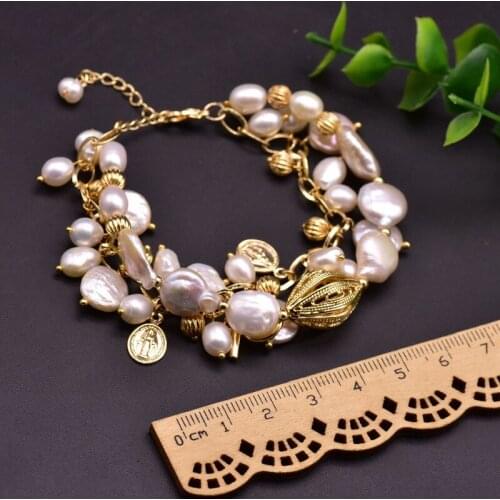 Baroque Style Freshwater Pearls Bracelet Double Layer Chain Bangle Fashion Women Jewelry Charm Trendy Gifts Handmade Accessories