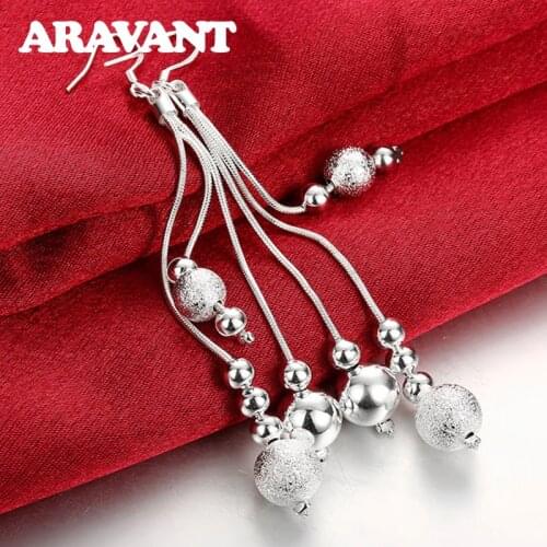 925 Silver Earring Three Line Bead Long Drop Earrings For Women ValentineS Day Earring Jewelry Top Quality
