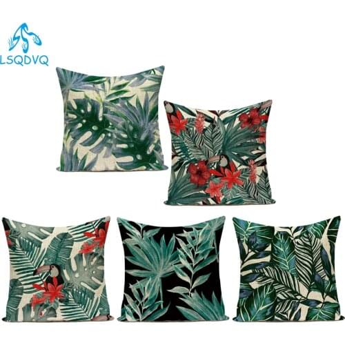 Decorative Throw Pillows Case Tropical Green Plant Palm Leaves Flower Floral Sofa Cushion Cover for Living Room Pillowcase