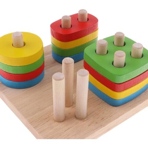 Wooden Stacking Geometry Board Puzzle Early Color & Shapes Cognition Learning Sorting Educational Kids Baby Toy