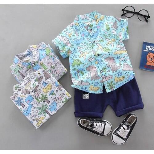 Children Cotton Clothes Summer Ptinte Baby Boy Short Sleeve Animals Shirts Pants 2Pcs/sets Infant Kid Fashion Toddler Tracksuits