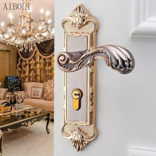 Golden Interior Door Handle Lock Security Anti-theft Modern Bedroom Wooden Door Lock Handle with Key Hardware Accessories