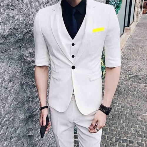Tailor Made Fashion High Quality White Short Suits Slim Fit Groom Tuxedo For Wedding Beach Party Male Clothing (Jacket + Pants)