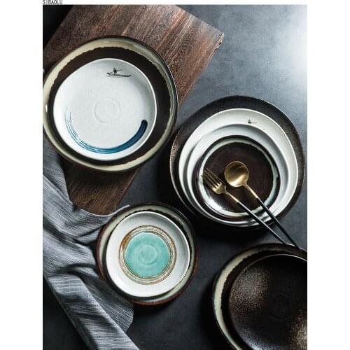Retro Style Ceramic An irregular circular shape Dinner Plate Steak Dish Dessert Tray Porcelain Kitchen Utensils