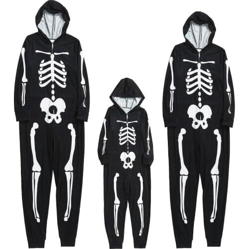 Halloween Family Matching Outfits Halloween Skeleton Printing Pajamas Costumes Father Mather Kids Sleepwear Hoodies Pants Set