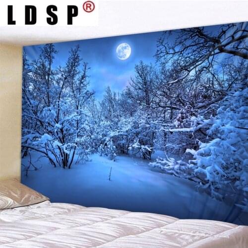 LDSP Night Snow Moon Landscape Tapestry Wall Hanging Wall Covering Rugs Background Cloth Beach Mat Blanket Art Home Decor