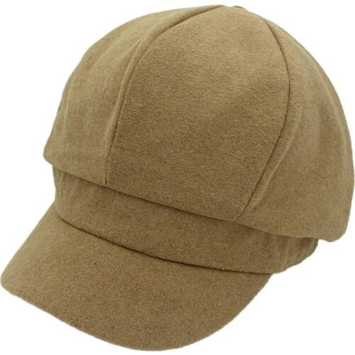 Outfly 2021 New Style Apricot Woolen Octagonal Hat Spring Newsboy Hat Painter Hat for Men and Women