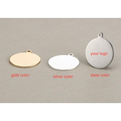 50pcs/lot 10 15 20 25mm Blank Round Tag Stainless Steel Charms Custom Engrave your own logo at small quantity DIY Handmade