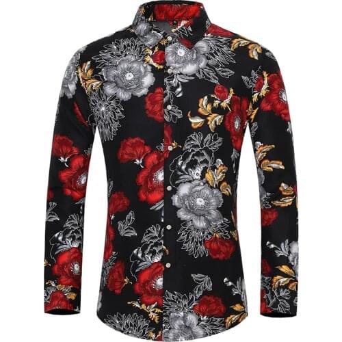 Richkeda Store New 2021 Many Styles Men Long-sleeved Plus Size 7XL Shirt Fashion Rose Plant Flower Printed Shirt Hawaii Leisure