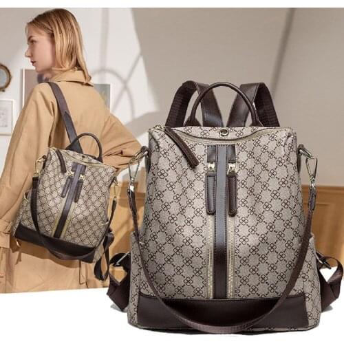 Women Luxury Vintage Tourist Pack Bag Big Capacity Bags Brand Design Monogram Anti-theft Backpack for Girl with Letter Printing