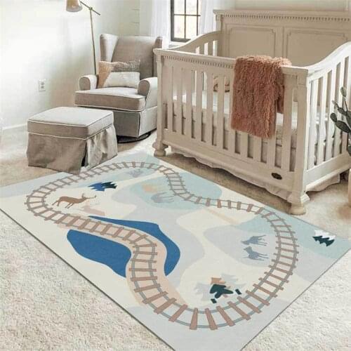 Nordic Cartoon Traffic Road Light Color Carpet Kids Room Bedside Mat Baby Room Area Rug Bedroom For Boys Children Play Mat