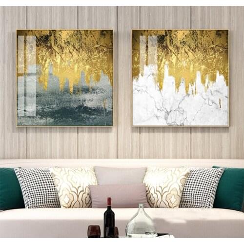 Modern Abstract Painting Wall Posters Canvas Art Prints for Home Interior Frameless Squre Picture Room Decor Luxurious Golden